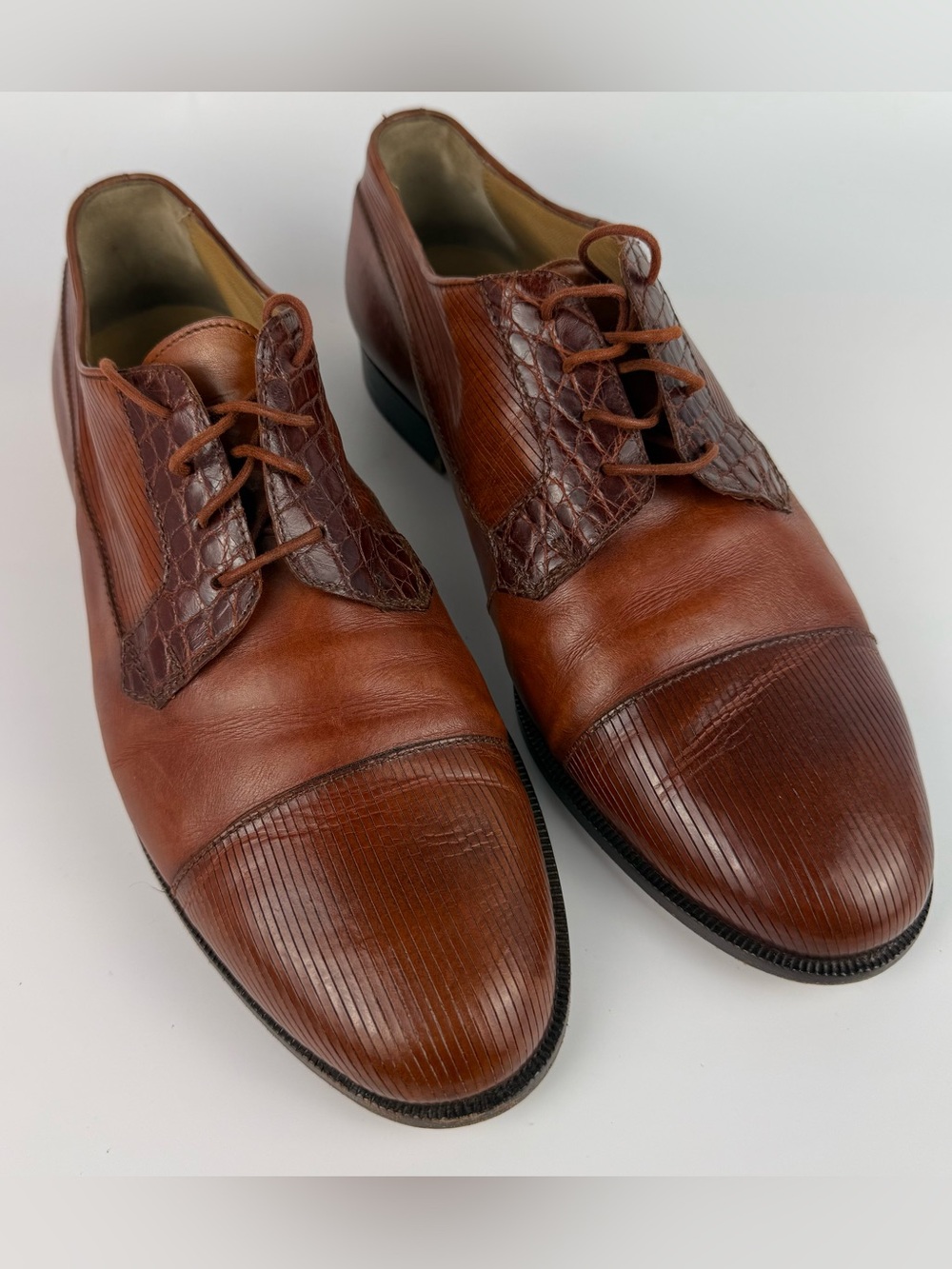 R. Martegani Italy Exotic Leather Alligator  Brown Dress Shoes Mens 10M